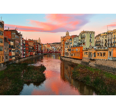 Fotomural ciudad girona río al atardecer - TenVinilo