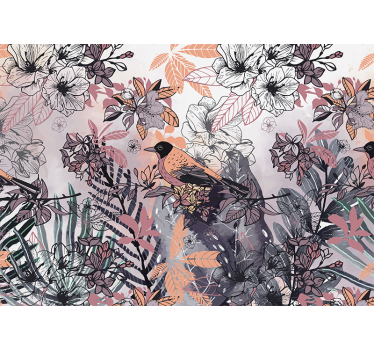 Mural de pared flores pájaro entre flores - TenVinilo