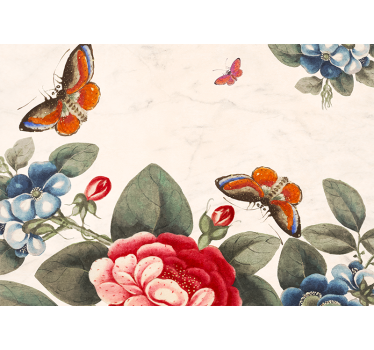 Mural de pared flores insectos y flores revoloteando - TenVinilo