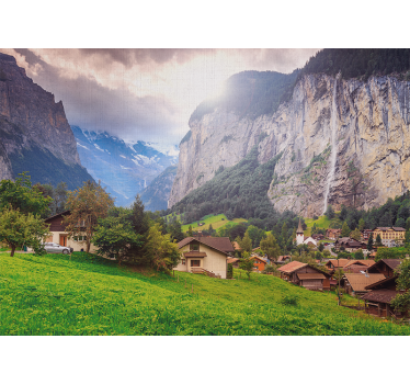 Papel pintado paisaje escena de valle montañoso - TenVinilo