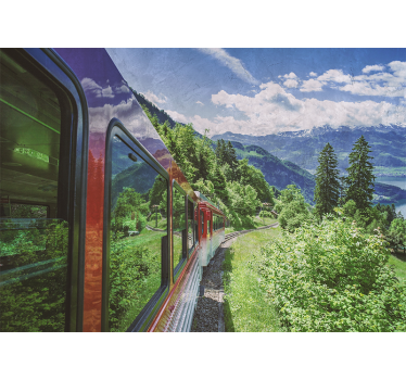 Papel pintado paisaje viaje en tren de montaña - TenVinilo