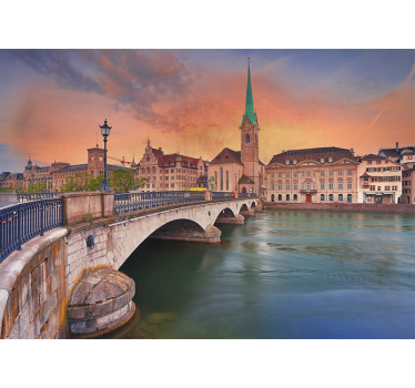 Fotomural ciudad puente de zúrich al atardecer - TenVinilo