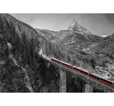 Fotomural ciudad tren encantador de montaña - TenVinilo
