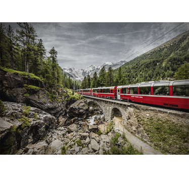 Fotomural ciudad viaje en tren por montañas - TenVinilo