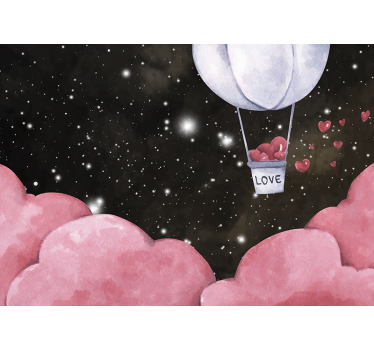 Fotomural de amor viaje con globos en forma de corazón - TenVinilo