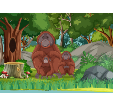 Fotomural animales escena de familia de orangutanes - TenVinilo
