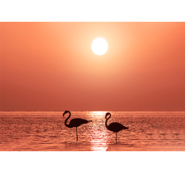 Fotomural animales escena de flamencos al atardecer - TenVinilo