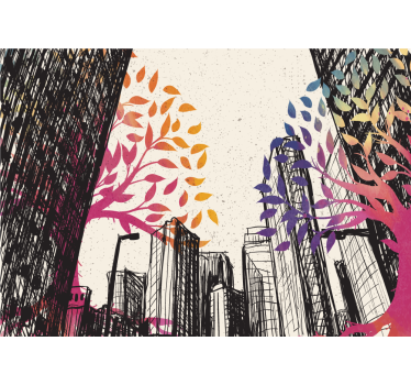 Fotomural ciudad horizonte urbano con árboles coloridos - TenVinilo