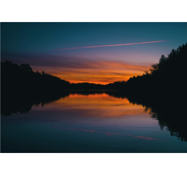 Papel pintado paisaje atardecer en lago sereno - TenVinilo