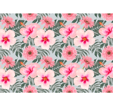Mural de pared flores patrón floral rosa - TenVinilo