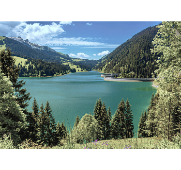 Papel pintado paisaje lago de montaña tranquilo - TenVinilo