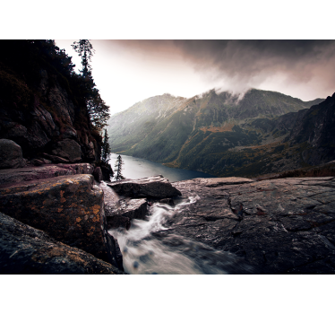Papel pintado paisaje vista de lago en montañas - TenVinilo