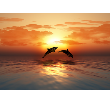 Fotomural animales delfines saltando al atardecer - TenVinilo