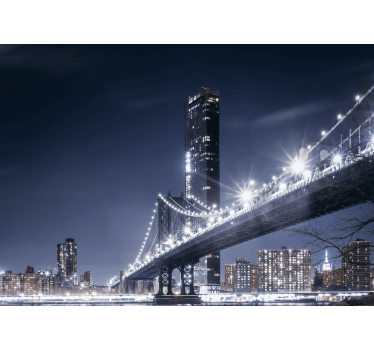 Fotomural nueva york vista nocturna del puente de brooklyn - TenVinilo