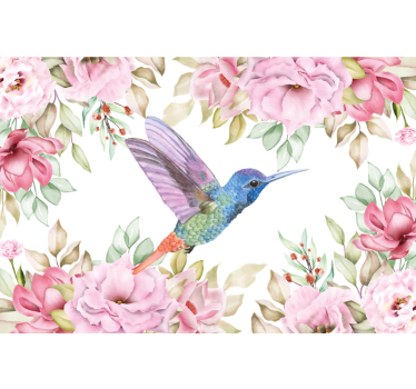 Mural de pared flores colibrí entre flores - TenVinilo