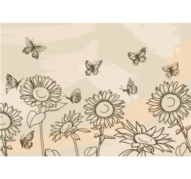 Mural de pared flores dibujo de mariposa girasol - TenVinilo