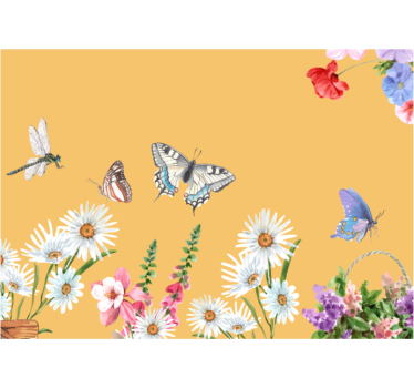 Mural de pared flores escena floral con mariposas - TenVinilo