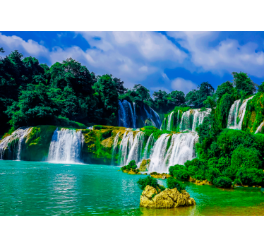 Papel pintado paisaje cascada oasis verde - TenVinilo