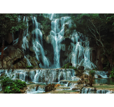 Fotomural montañas exhibición de cascada majestuosa - TenVinilo