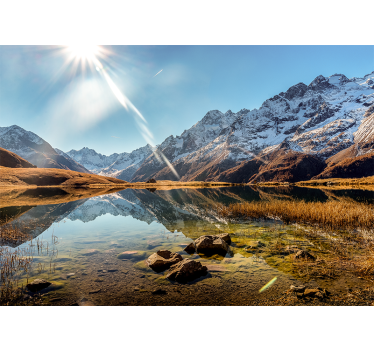 Papel pintado paisaje reflejo del lago de montaña - TenVinilo