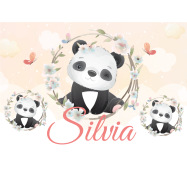 Fotomural animales panda con flores - TenVinilo