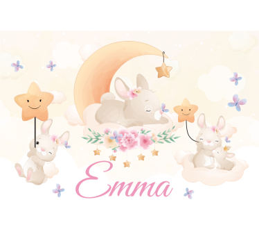 Mural de pared infantil conejo luna estrellas - TenVinilo