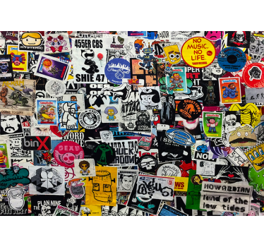 Fotomural arte urbano collage de pegatinas coloridas - TenVinilo