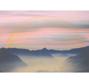 Papel pintado paisaje escena arcoíris en la montaña - TenVinilo