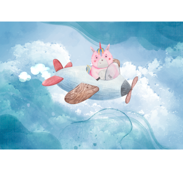 Fotomural fantasía avión unicornio volador - TenVinilo
