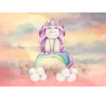 Fotomural fantasía unicornio y arcoíris adorable - TenVinilo