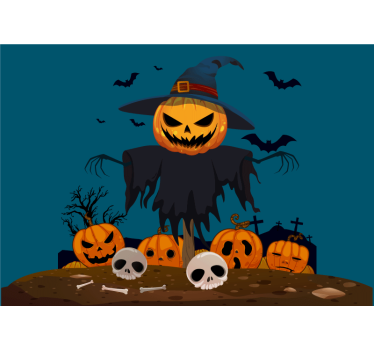 Fotomural halloween espantapájaros calabaza tenebroso - TenVinilo