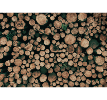 Mural de pared piedra troncos de madera - TenVinilo