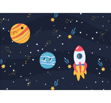 Fotomural infantiles Galaxia con naves espaciales y planetas. - TenVinilo