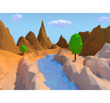 Papel pintado paisaje escena de río poligonal - TenVinilo