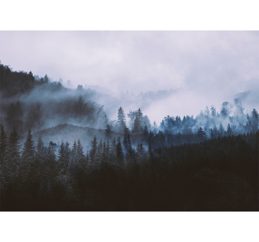 Papel pintado bosque paisaje de pinos brumosos - TenVinilo