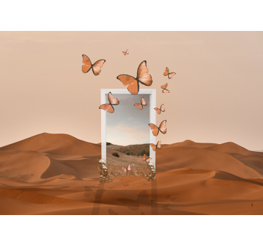 Papel pintado paisaje desierto con mariposas - TenVinilo