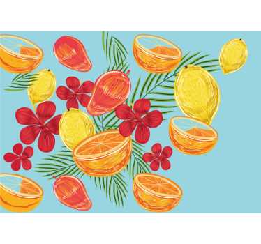 Mural de pared flores arreglo de frutas tropicales - TenVinilo