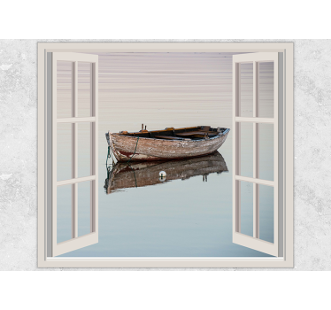 Fotomural lago reflejo de barco rústico - TenVinilo
