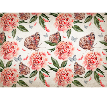 Mural de pared flores mariposas y peonías - TenVinilo