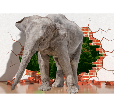 Papel pintado 3d elefante rompiendo pared - TenVinilo