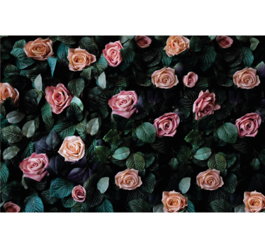Mural de pared flores rosas y follaje - TenVinilo