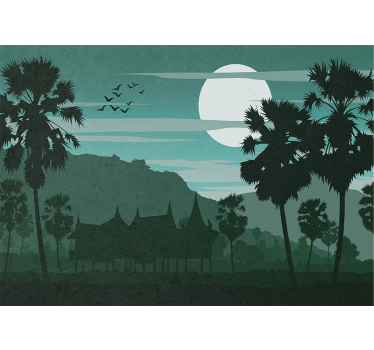 Fotomural bosque palmeras iluminadas por la luna - TenVinilo