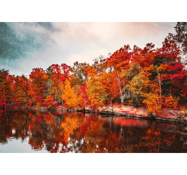 Papel pintado paisaje reflejo del bosque en otoño - TenVinilo