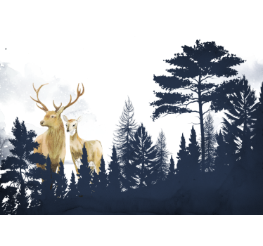 Papel pintado bosque pareja de ciervos majestuosos - TenVinilo