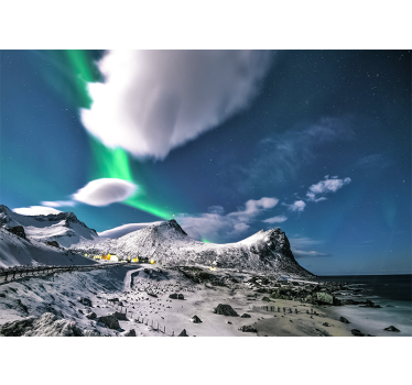 Papel pintado paisaje perspectiva de aurora boreal - TenVinilo