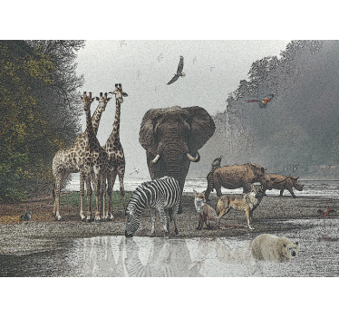 Fotomural selva escena de reunión de fauna - TenVinilo
