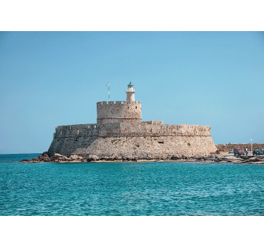 Fotomural ciudad fortaleza del faro de rodas - TenVinilo