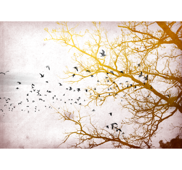 Fotomural naturaleza ramas doradas con pájaros - TenVinilo