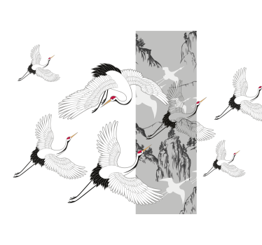 Fotomural animales diseño de grúas voladoras - TenVinilo