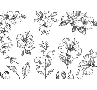 Mural de pared flores patrones florales de hibisco - TenVinilo